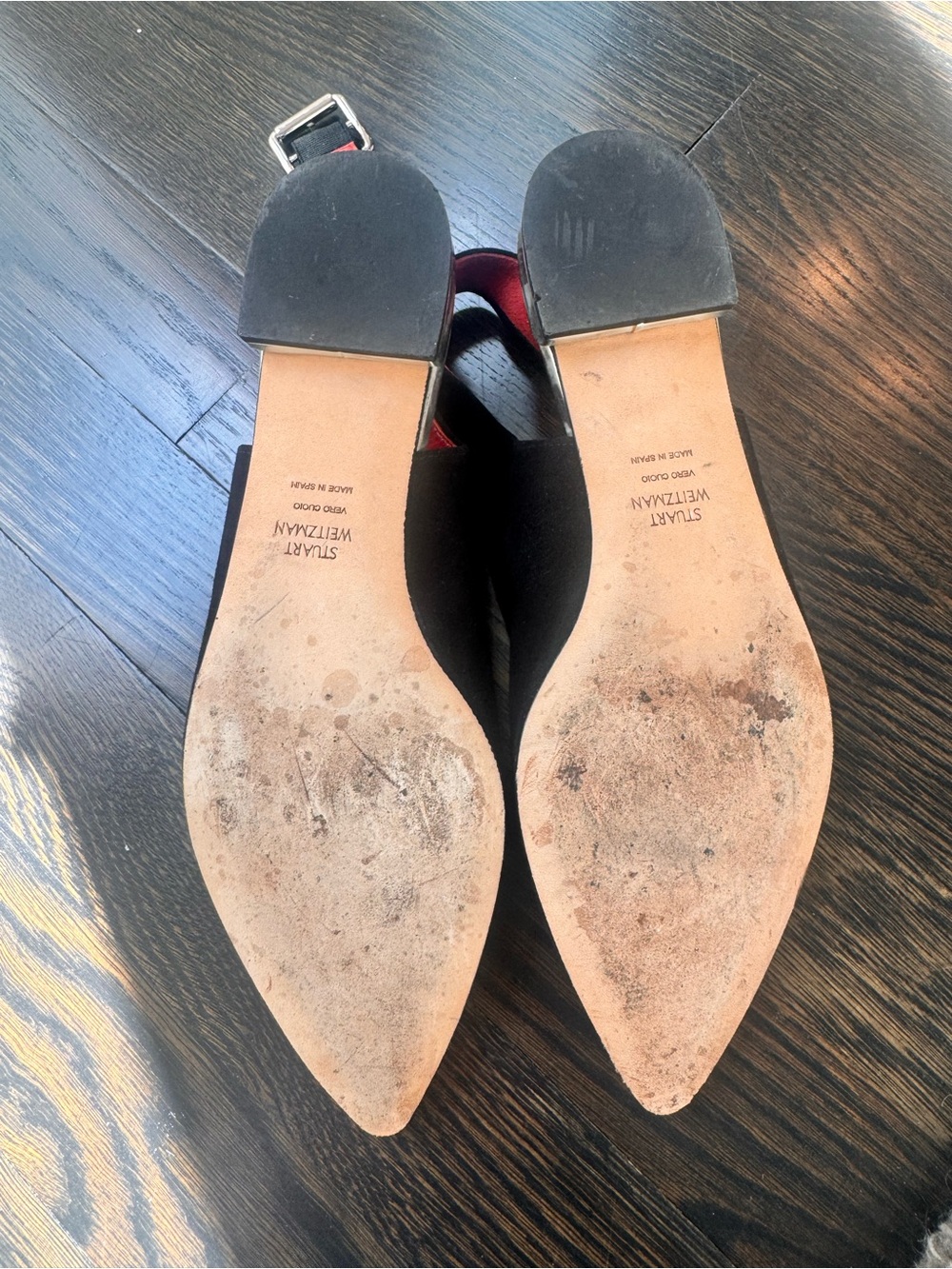 Stuart Weitzman Black Suede Pointed Slingback Flats - Picture 3 of 5